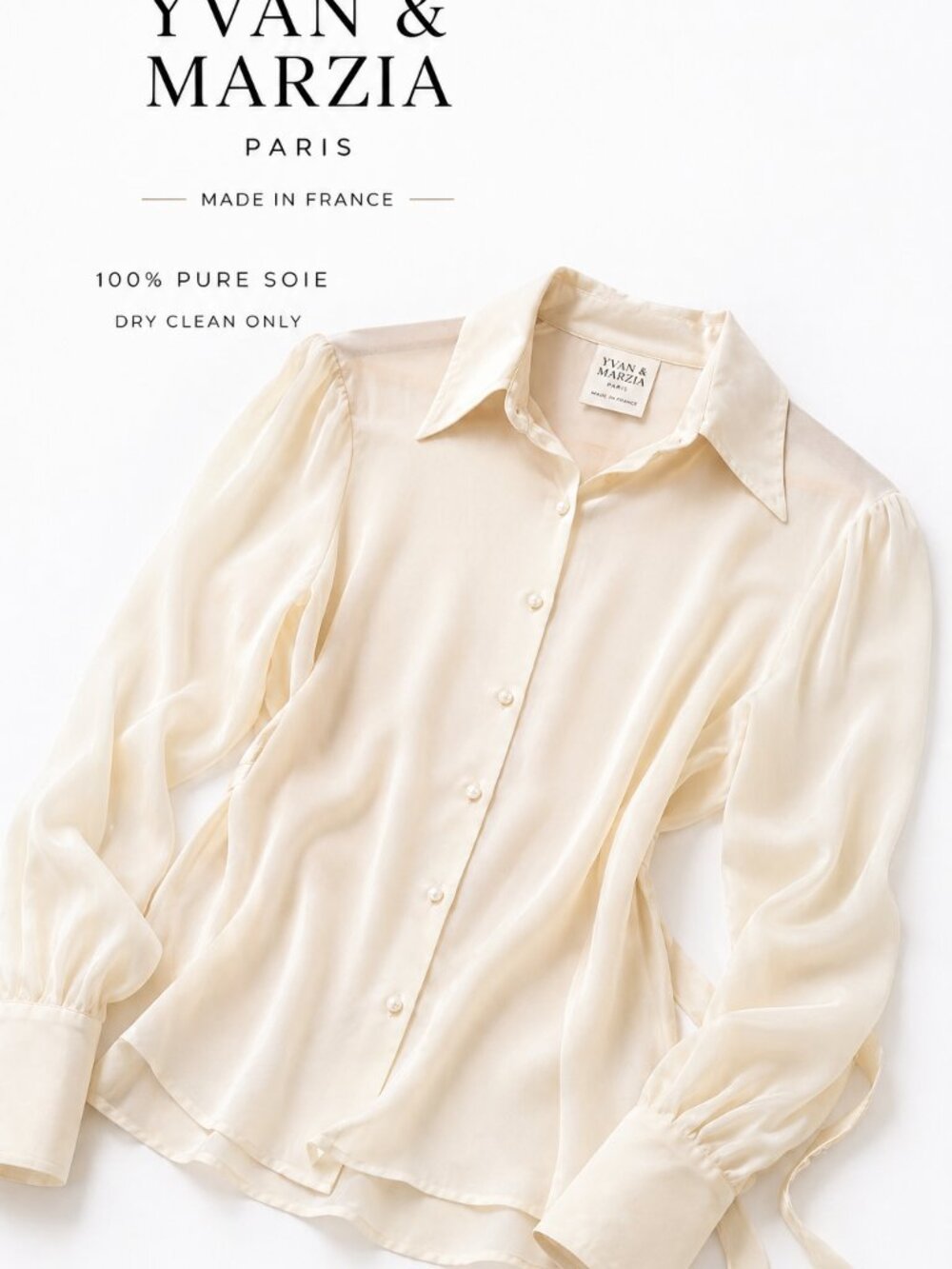 Yvan & Marzia Paris Silk Blouse Ivory Sheer Vintage French Designer Minimalist